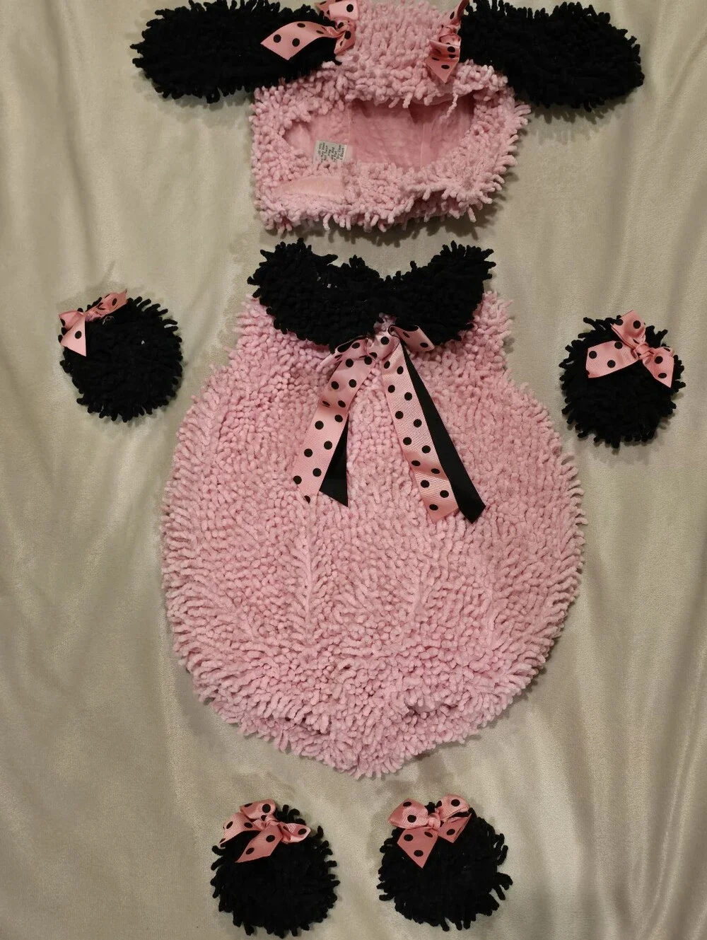 Pink Plush Puppy Costume Hood and Mittens for Kids